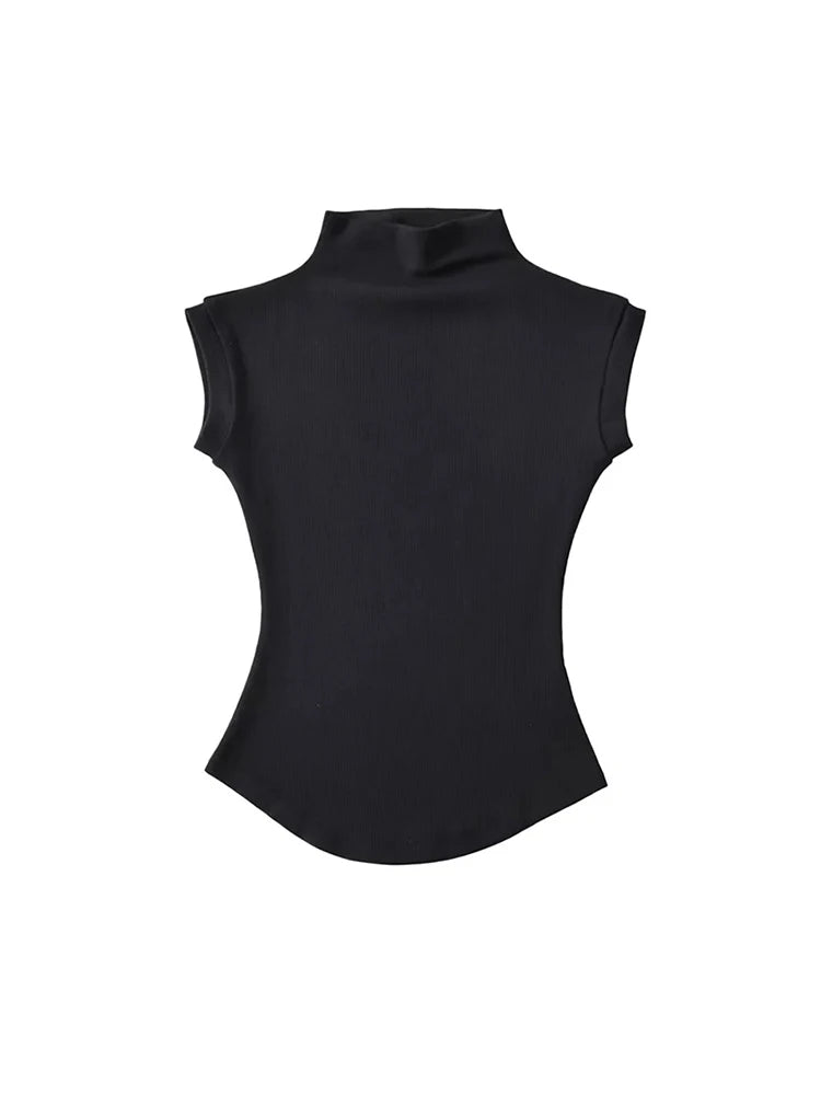 Slim Fit Sleeveless Turtleneck Summer Tops for Women