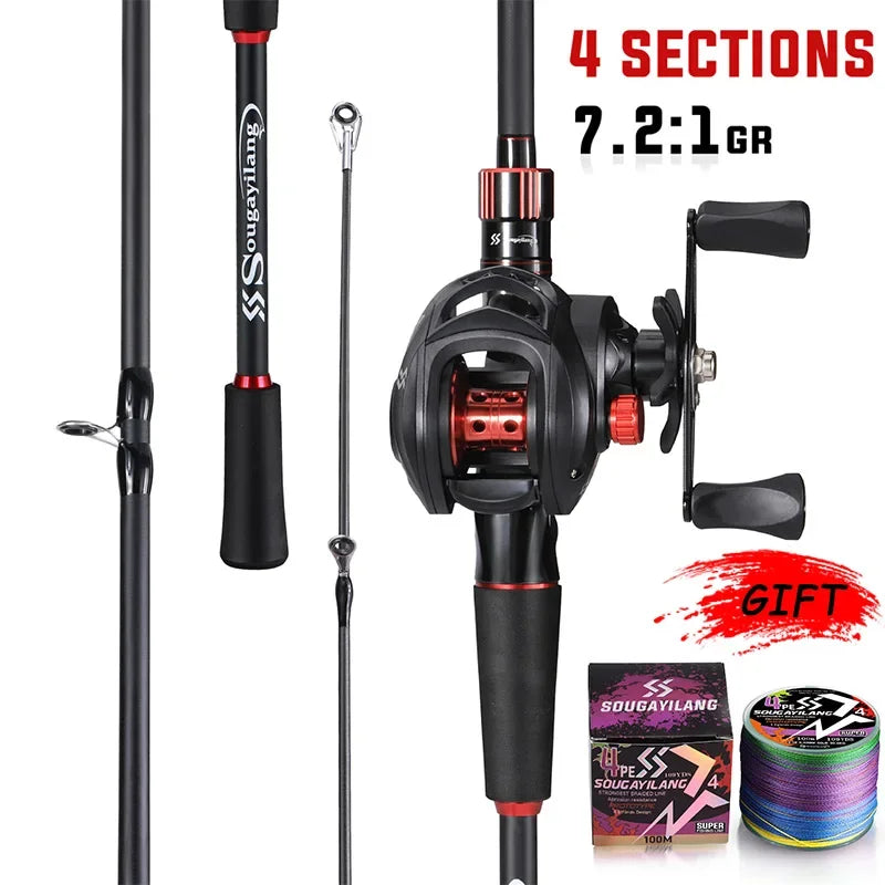 Premium Sougayilang Fishing Rod Reel Combo 1.8~2.1m Carbon Fiber Casting Rod and 7.2:1 Gear Ratio Baitcasting Ree Max Drag 10kg for Bass from HookUpCo.HookUpCo.