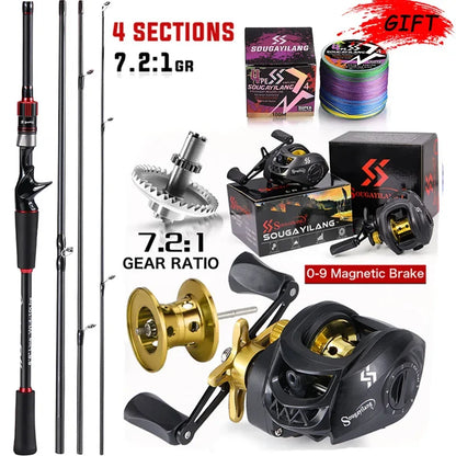 Premium Sougayilang Fishing Rod Reel Combo 1.8~2.1m Carbon Fiber Casting Rod and 7.2:1 Gear Ratio Baitcasting Ree Max Drag 10kg for Bass from HookUpCo.HookUpCo.