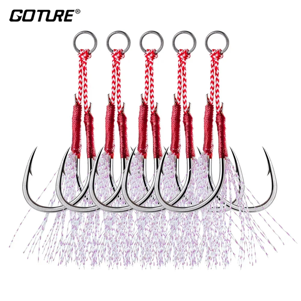 Strong Carbon Steel Fishing Hooks with Feathers