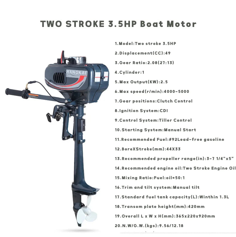 3.5HP-3.6HP Water Cooled Two-Stroke Fishing Kayak Boat Outboard Motor