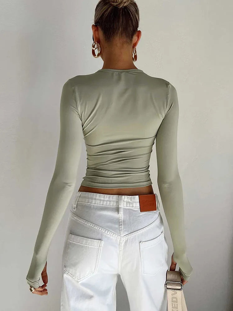 Slim Fit Long Sleeve Crop Top with Thumb Holes for Summer