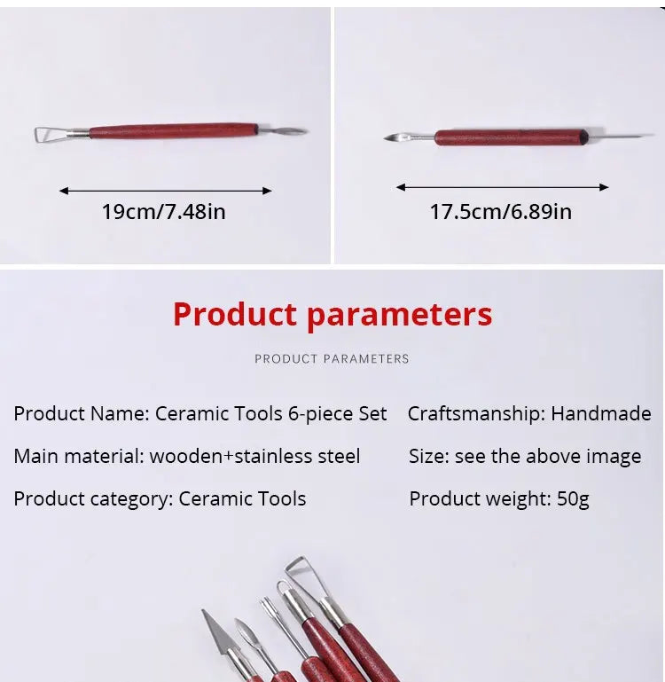 6-Piece Pottery Tool Set with Double-Ended Wire Knives