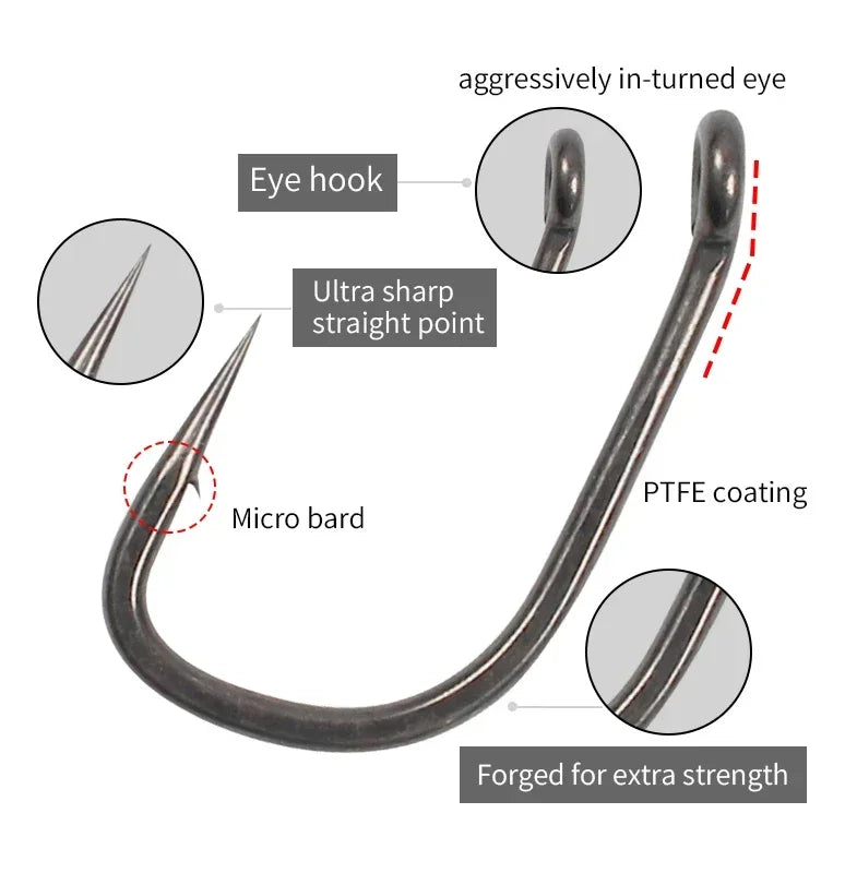 HookUpCo. 10 Ultra Sharp PTFE Coated Fishing Hooks - HookUpCo.
