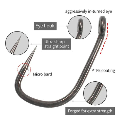 HookUpCo. 10 Ultra Sharp PTFE Coated Fishing Hooks - HookUpCo.
