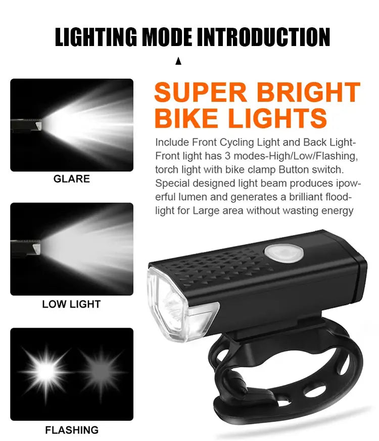 Rechargeable LED Bicycle Light Set for Night Safety Riding