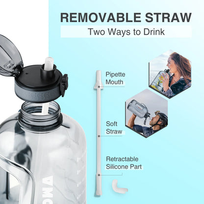 3L Motivational Water Bottle with Straw, BPA-Free, Leak Proof