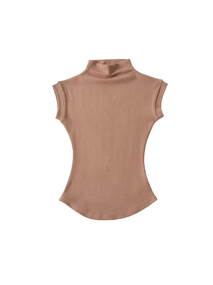 Slim Fit Sleeveless Turtleneck Summer Tops for Women