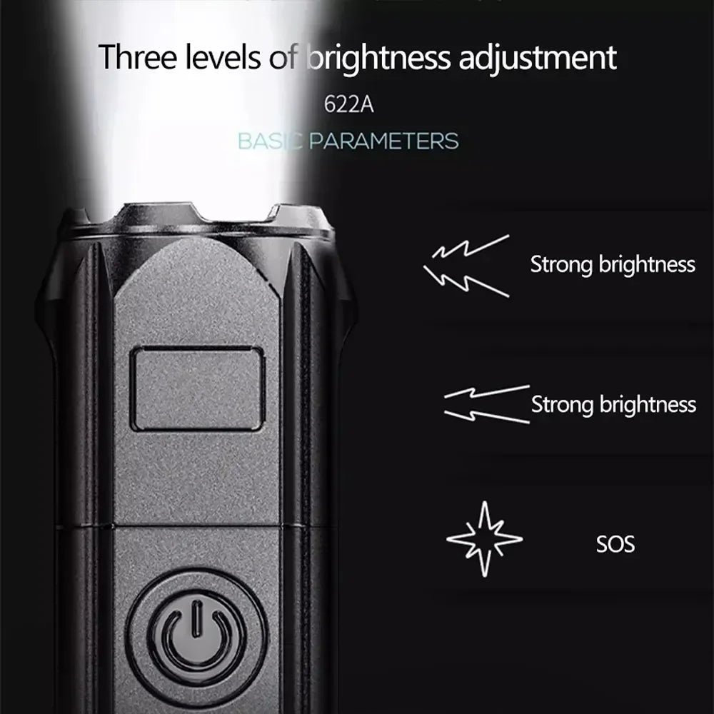 USB Rechargeable Waterproof LED Flashlight for Outdoor Use