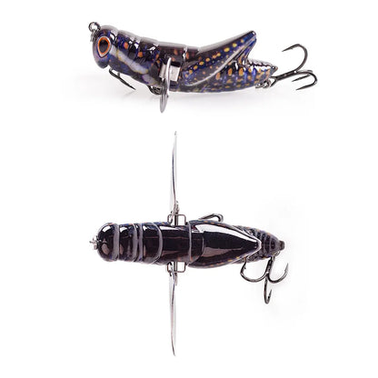 Realistic grasshopper fishing lure with metal hooks and lifelike details for outdoor angling