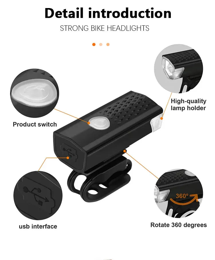 Rechargeable LED Bicycle Light Set for Night Safety Riding