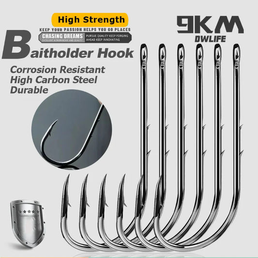 HookUpCo. Long Shank Barbed Fishing Hooks for Saltwater Tackle