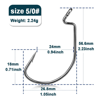 HookUpCo. Wide Gap Worm Fishing Hooks Set - HookUpCo.