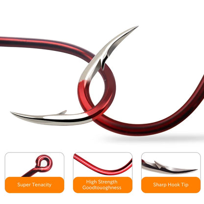 HookUpCo. Sharp Red Fishing Hooks, 16 Sizes - HookUpCo.