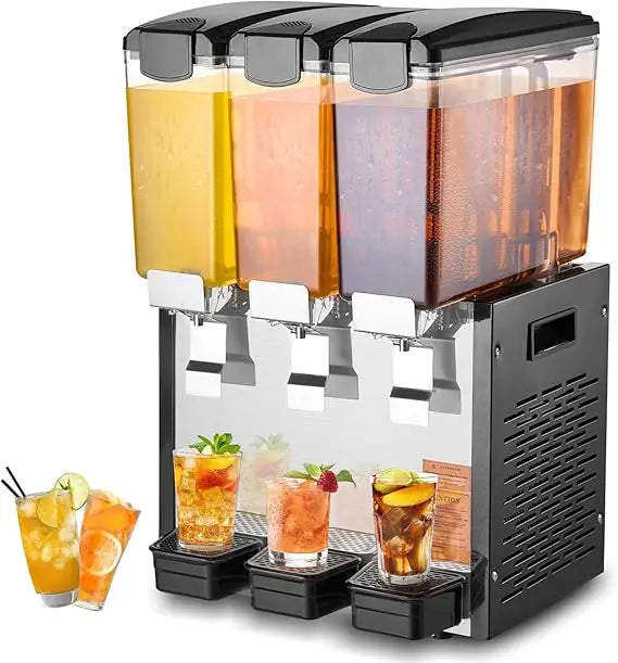 Stainless Steel Juice Dispenser with 3 Tanks, 10L Capacity