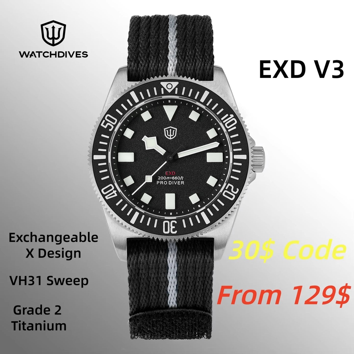 HookUpCo. Titanium Dive Watch 200M