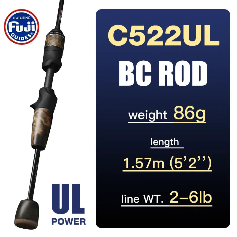 Ultralight Carbon Baitcasting Fishing Rod with Solid Wood Handle