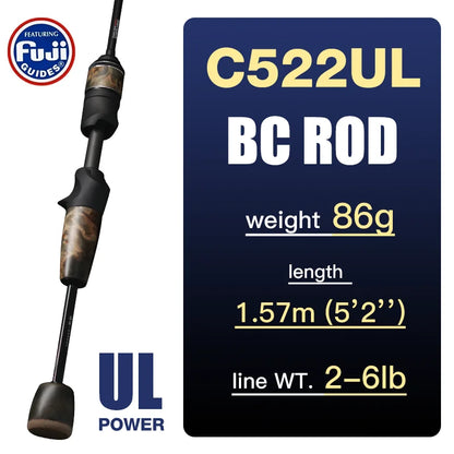 Ultralight Carbon Baitcasting Fishing Rod with Solid Wood Handle