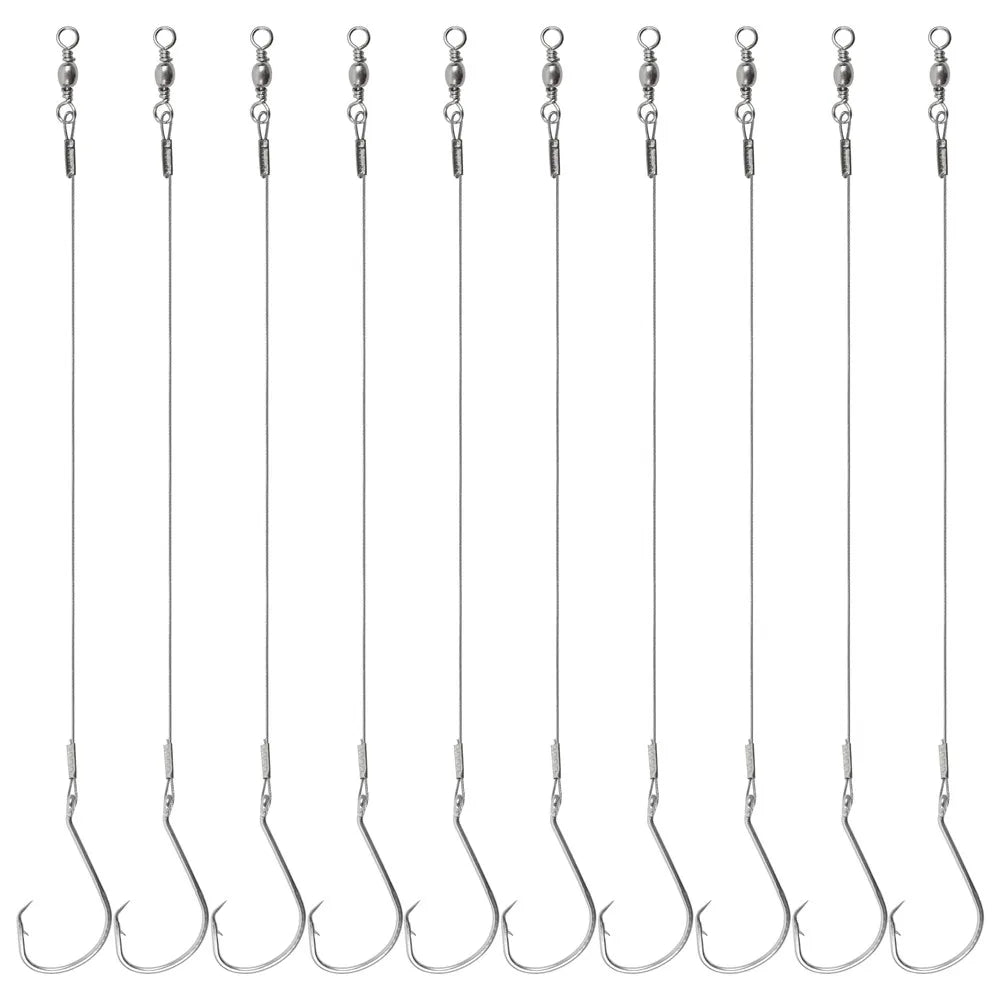 10 Premium Circle Hooks with Steel Leaders for Saltwater Fishing