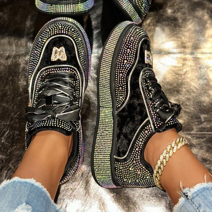 Luxury Rhinestone Platform Sneakers for Women by HookUpCo.