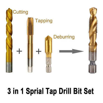 HookUpCo. Titanium Hex Shank Metric Tap Drill Bit Set