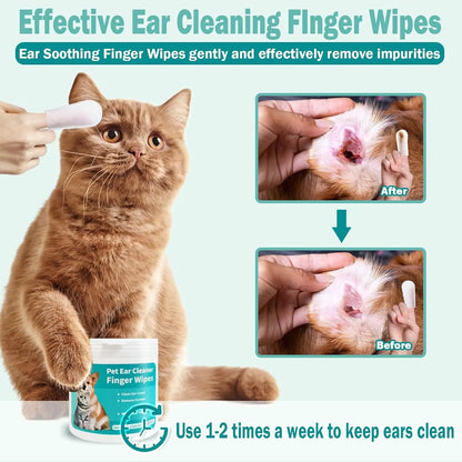 Gentle Pet Ear Wipes for Cats and Dogs, Soothing Clean Pads