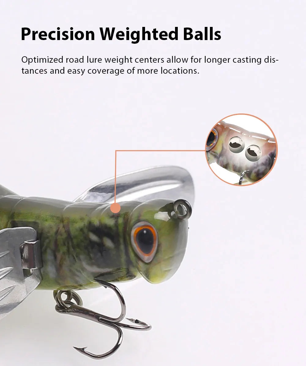 Close-up of fishing lure with precision weighted balls and treble hook for long casting