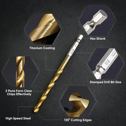 HookUpCo. Titanium Coated Drill Bit Set for Metal & Wood