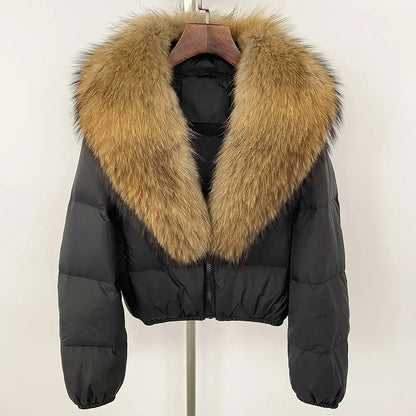 HookUpCo. Women's Thick Down Puffer Jacket with Fox Fur Collar