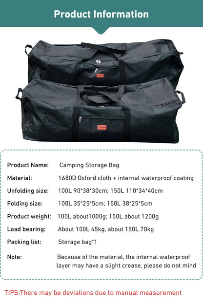 HookUpCo. 100L Large Capacity Camping Tools Storage Bag