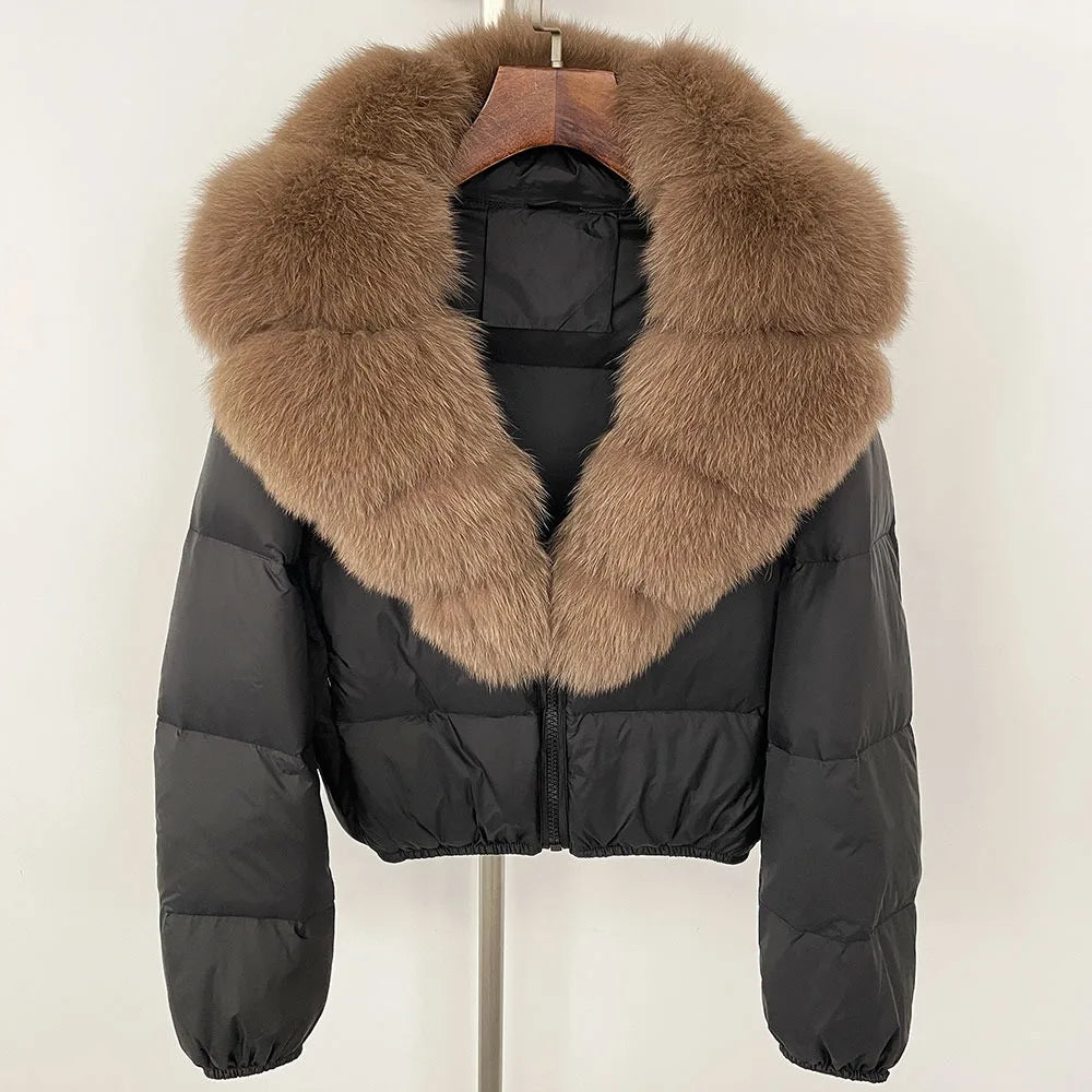 HookUpCo. Women's Thick Down Puffer Jacket with Fox Fur Collar