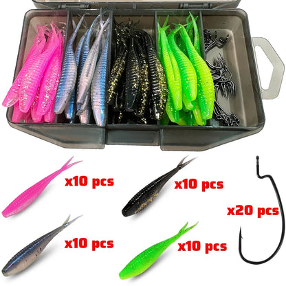 HookUpCo. 70-Piece Soft Lure Set - HookUpCo.