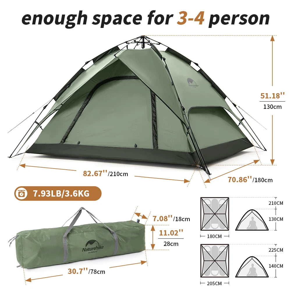 HookUpCo. Waterproof 3-Person Automatic Camping Tent - HookUpCo.