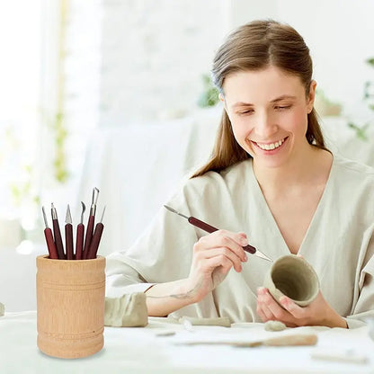 6-Piece Pottery Tool Set with Wood Handles for Sculpting
