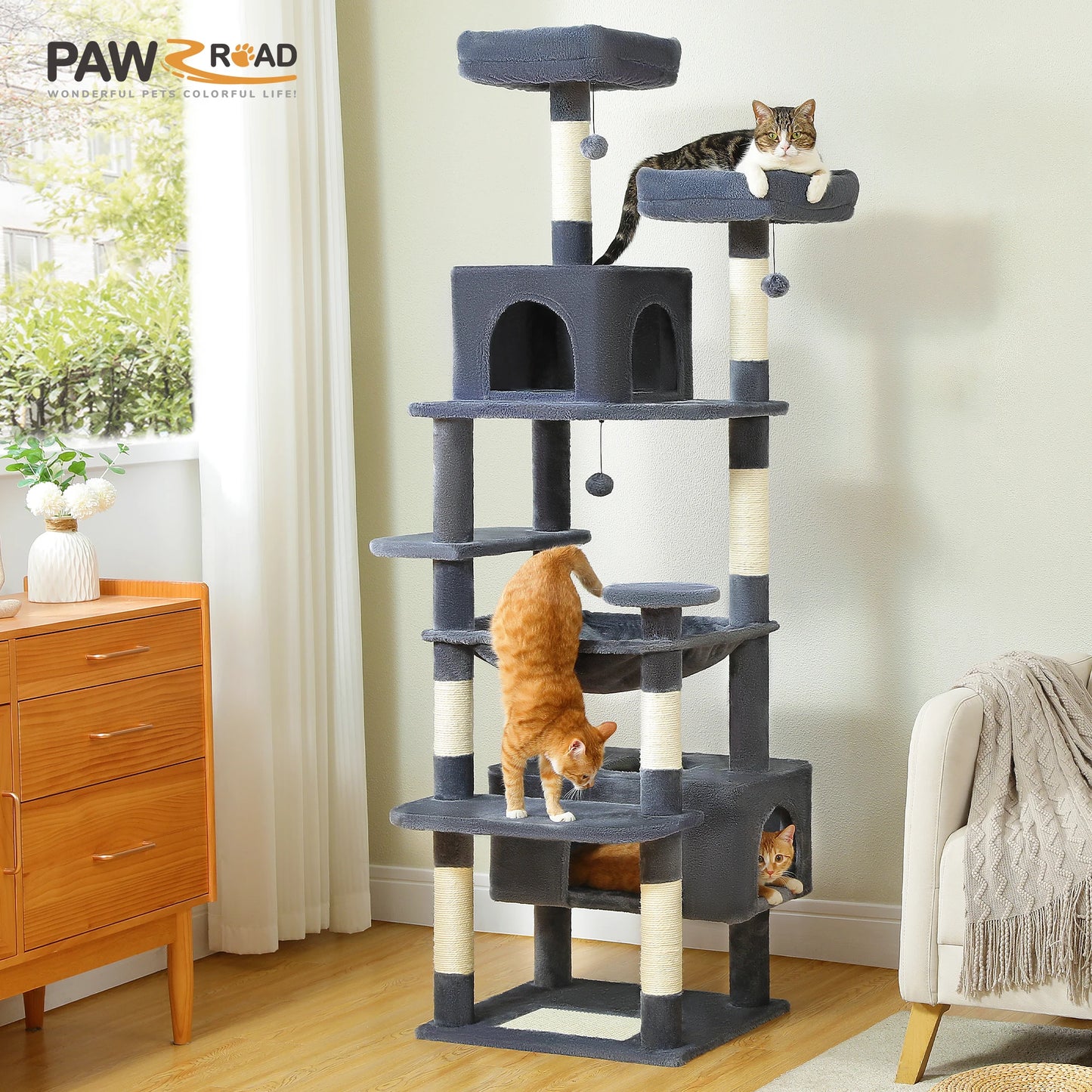 HookUpCo. Large Cat Tree with Hammock and Scratching Posts
