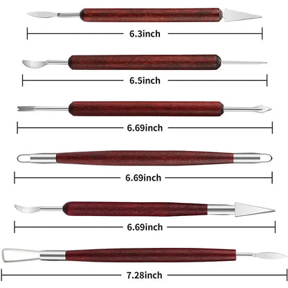 6-Piece Pottery Tool Set with Wood Handles for Sculpting