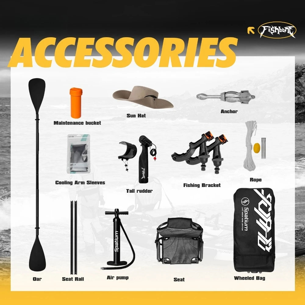 SUP Kayak Hybrid -Inflatable Pedal or Electric Drive Fishing Hybrid w/Seat