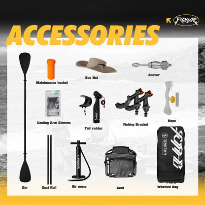 SUP Kayak Hybrid -Inflatable Pedal or Electric Drive Fishing Hybrid w/Seat