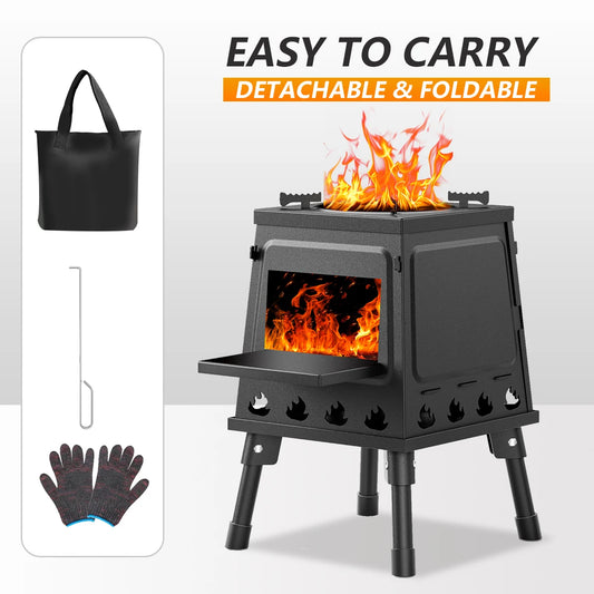 Portable Cast Iron Wood Burning Camp Stove for Outdoor Use