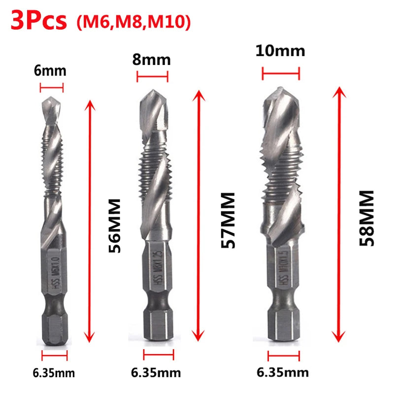 HookUpCo. Titanium Hex Shank Metric Tap Drill Bit Set