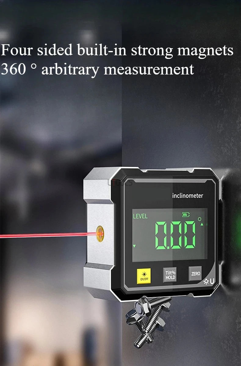 HookUpCo. 4-Sided Magnetic Laser Inclinometer for Precision