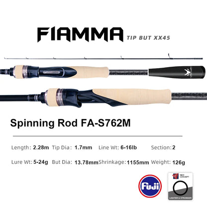 PURELURE FIAMMA Cork Handle Spinning Rod Casting Combo High Carbon Universal Long Throwing Fishing Rod FUJI Ring Fast