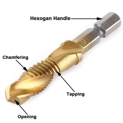 HookUpCo. Titanium Hex Shank Metric Tap Drill Bit Set
