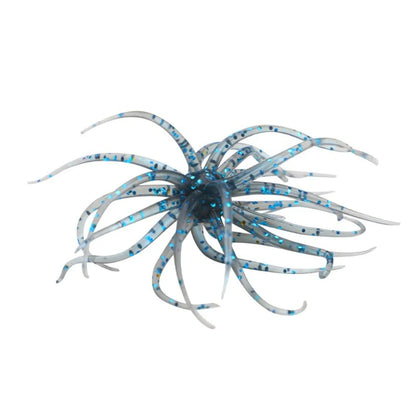 Soft plastic fishing lure with blue glitter and multiple tentacles for outdoor fishing