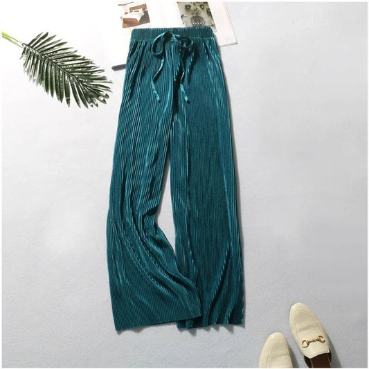 Summer Pleated Wide Leg Pants in Ice Silk for Effortless Style