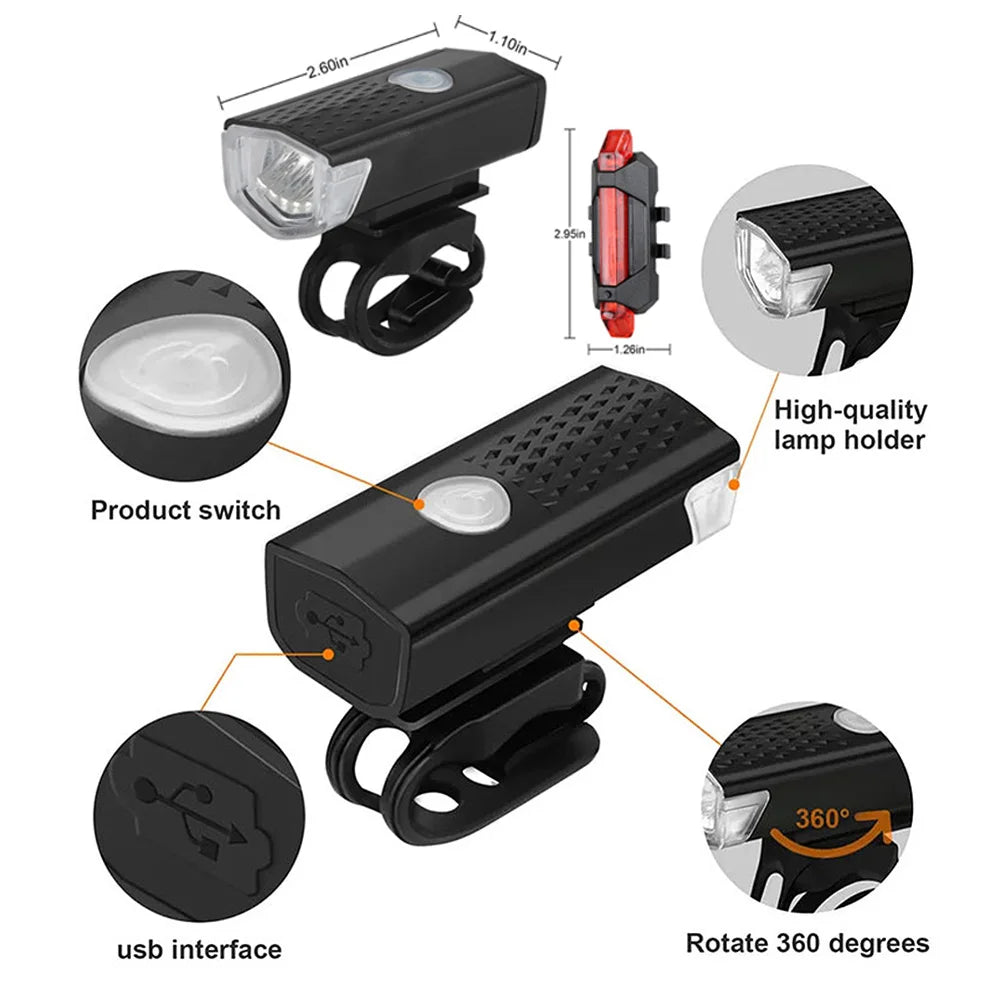 Rechargeable LED Bicycle Light Set for Safe Night Riding