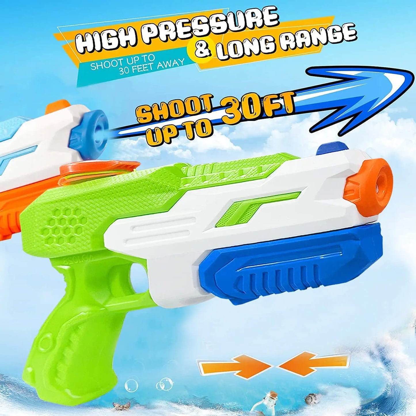 Summer Soaker Water Guns - Long Range Outdoor Fun Wet Play
