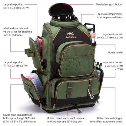Lightweight Fishing Tackle Backpack with Rain Cover