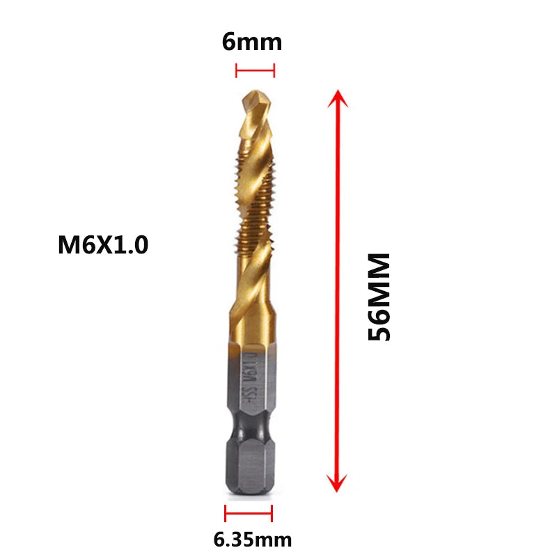 HookUpCo. Titanium Hex Shank Metric Tap Drill Bit Set