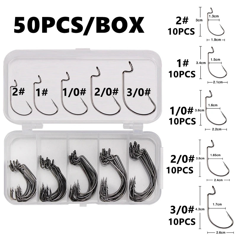 HookUpCo. 50-Piece High Carbon Fishing Hooks Set